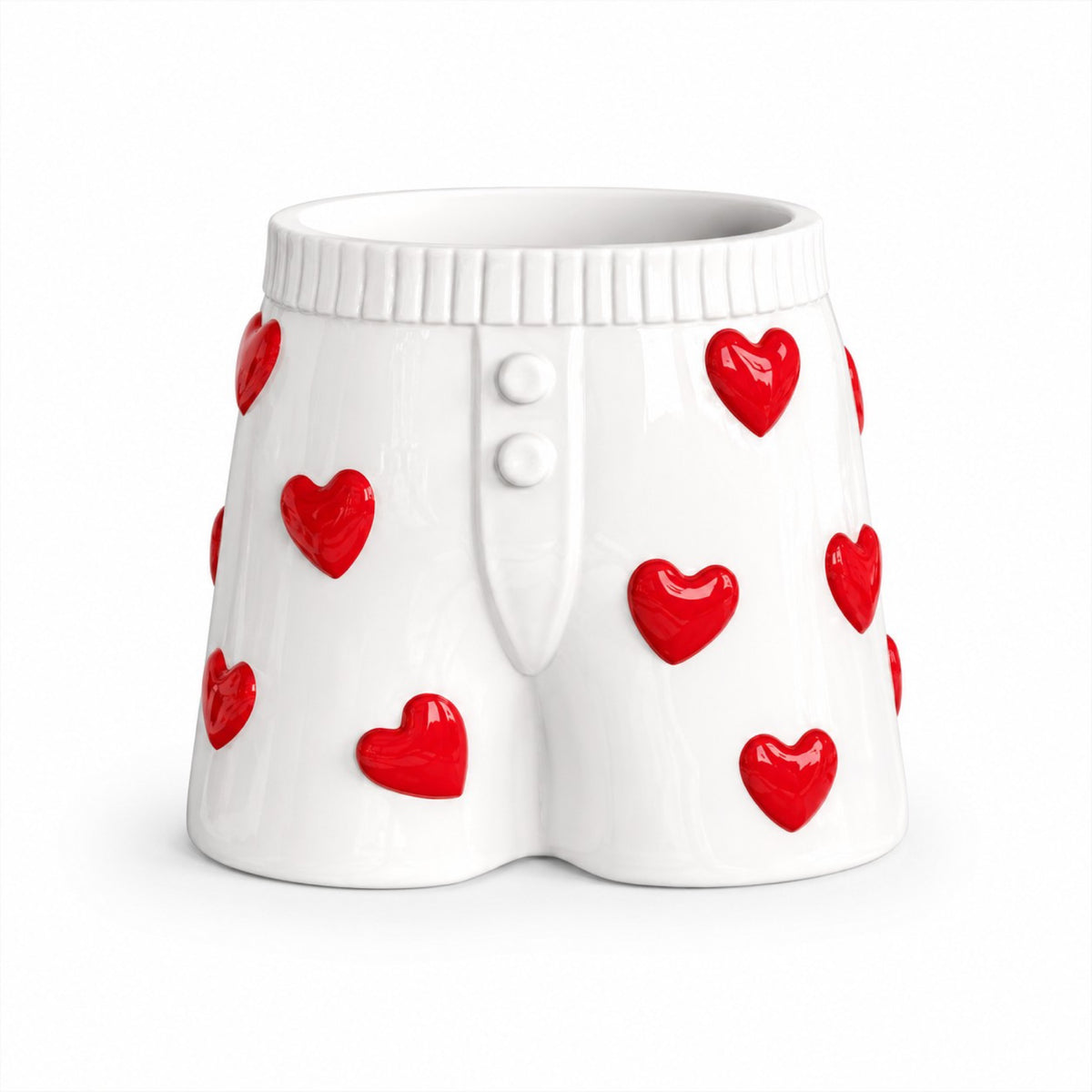 Vase Caleçon Lovecore en céramique — Upside Stories — Blanc à cœurs rouges — packshot | Appart 17 Bruxelles