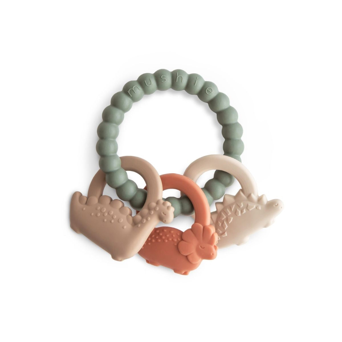Anneau de dentition en silicone à figurines — Mushie — Dino — packshot | Appart 17 Bruxelles