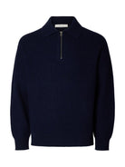 SLMBEN Pull col polo zippé en laine RWS — Selected Homme — Sky Captain — packshot 6 | Appart 17 Bruxelles