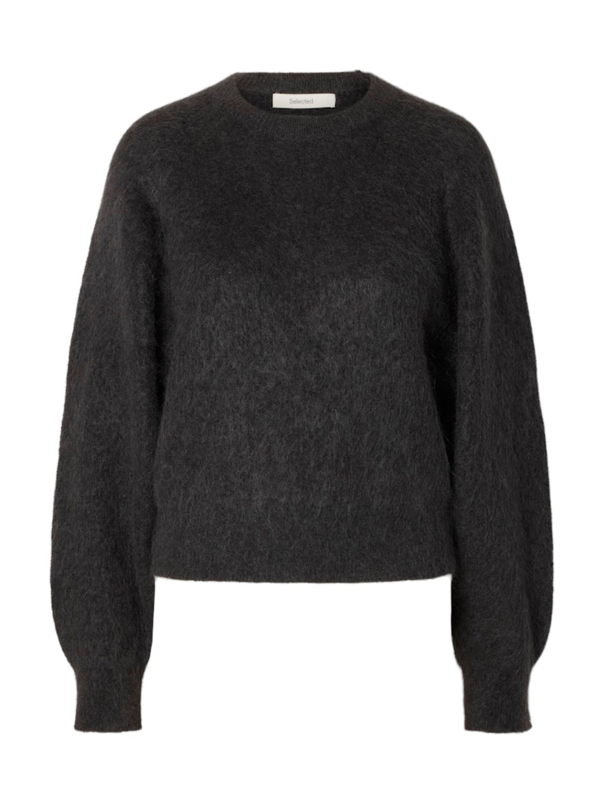 SLWMIRA Pull court en mohair col rond, épaules tombantes — Selected Femme — Asphalt — packshot 6 | Appart 17 Bruxelles