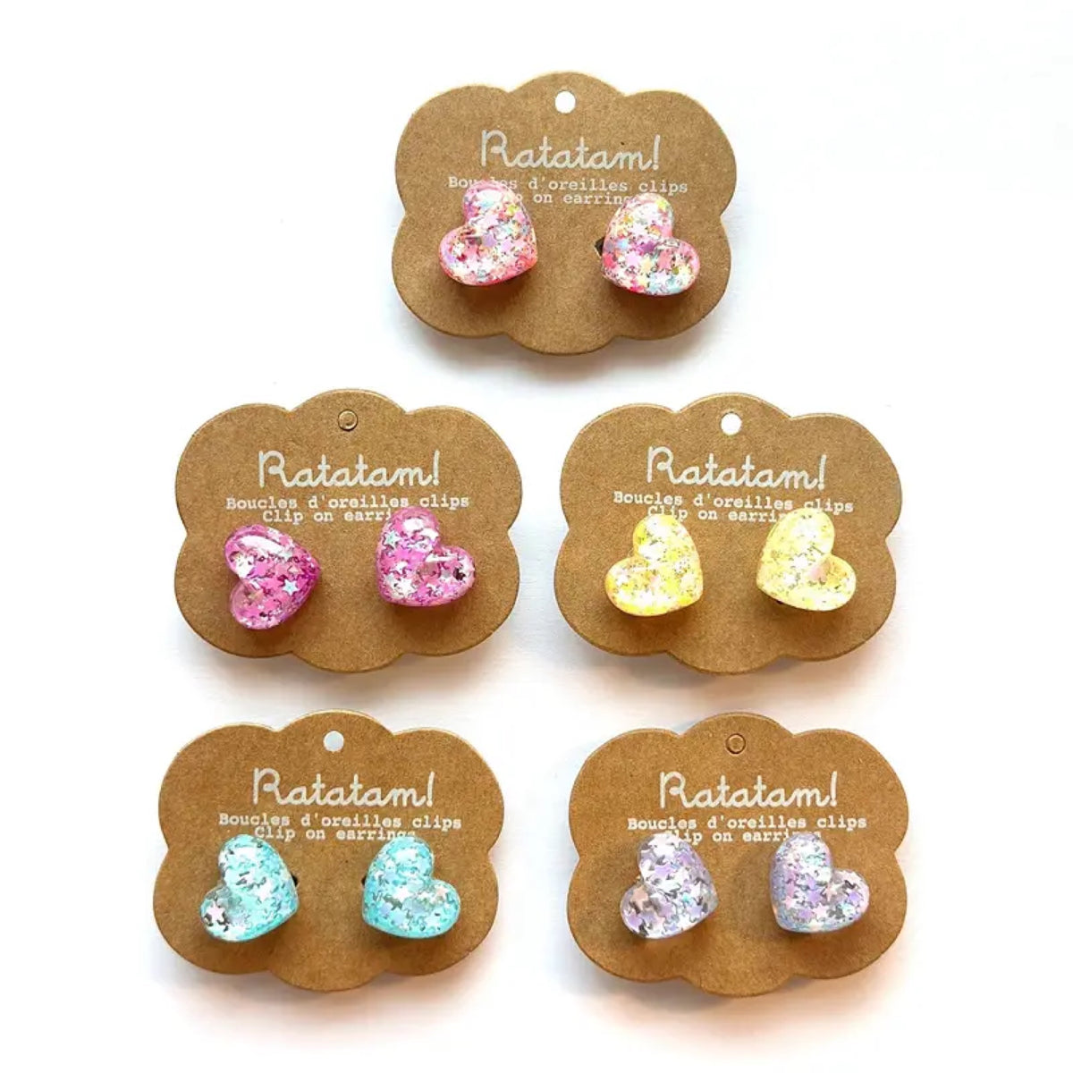 Boucles d'oreilles clip enfant, pack de 5 paires — Ratatam Kids — Cœurs — packshot | Appart 17 Bruxelles