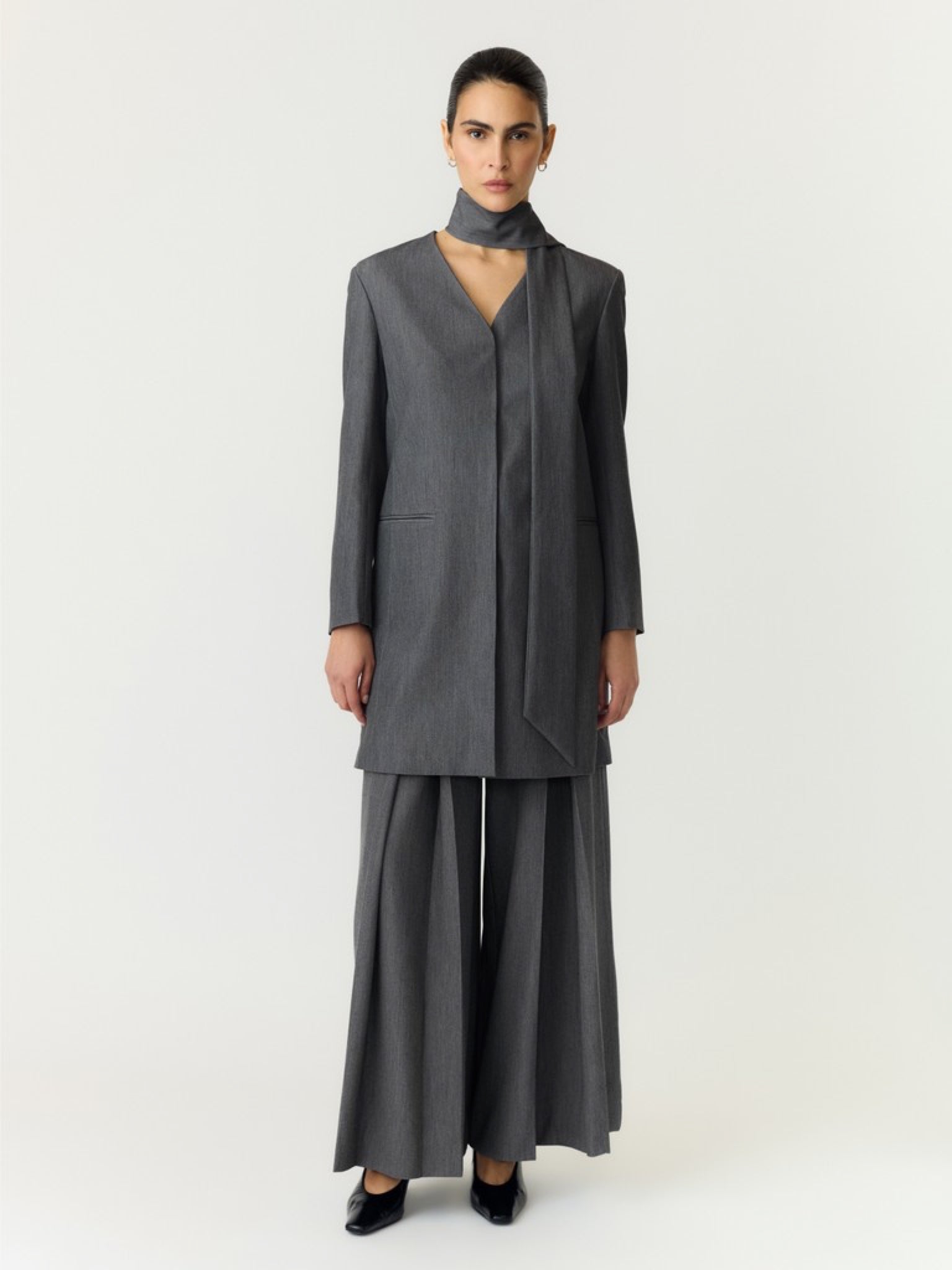 YASINVA Robe courte à foulard — Gris chiné — vue 4