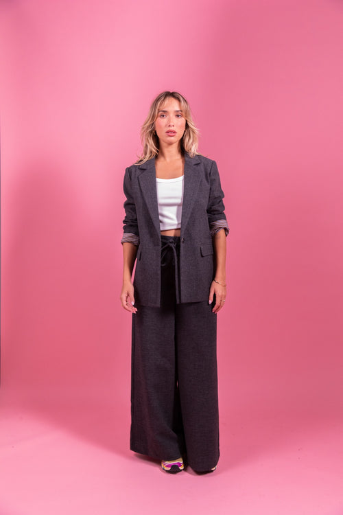 PATTY Pantalon large en maille mélangée laine — Gris