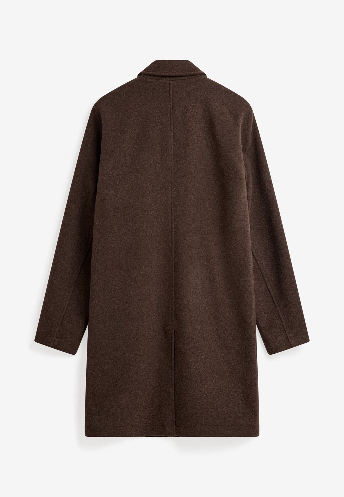TRAVIS Manteau droit mi-long en lainage 50 % laine — Minimum — Turkish Coffee — packshot, vue de dos 4 | Appart 17 Bruxelles