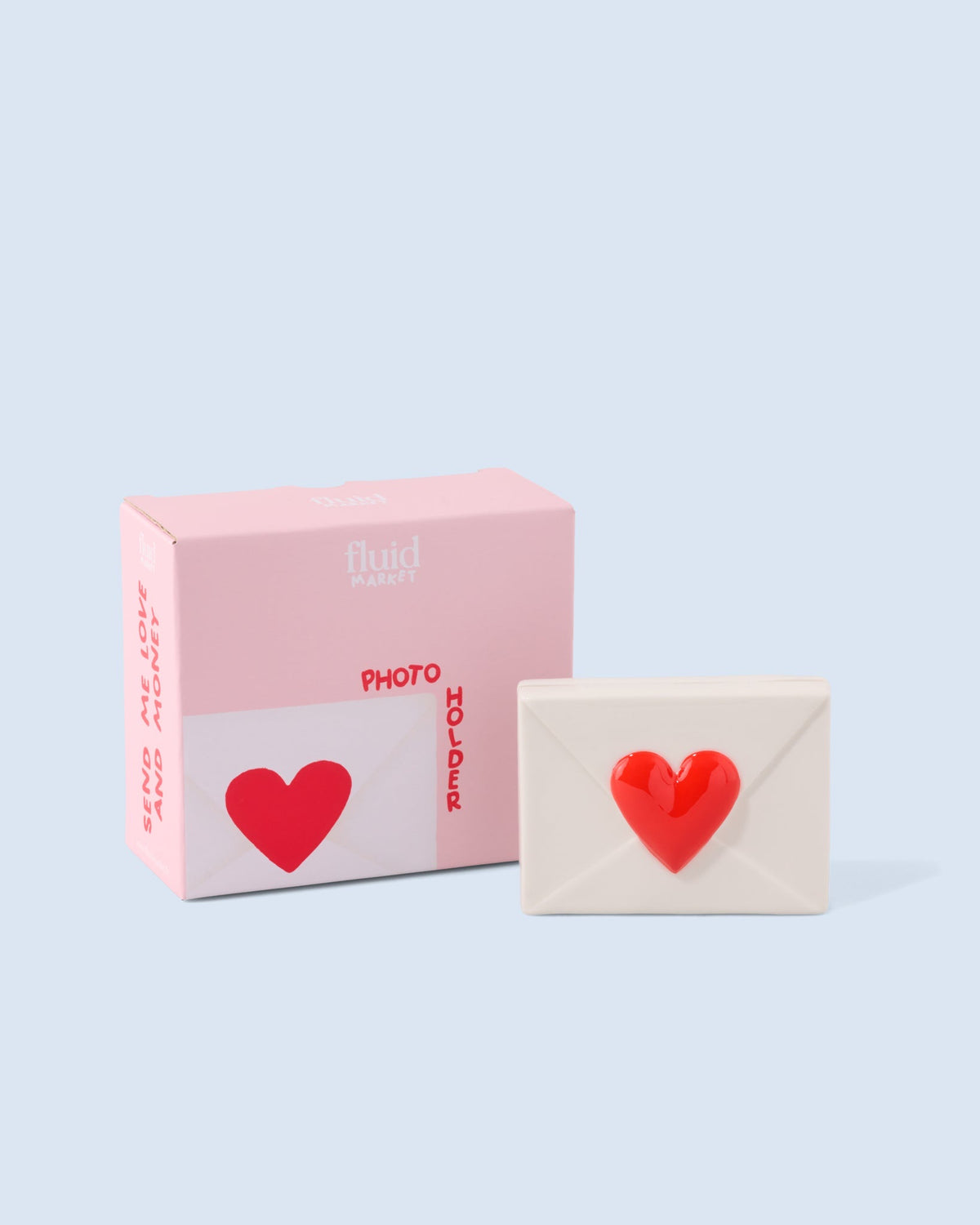 Fluid Market Porte-photo Cœur enveloppe en céramique — Fluid Market — Blanc & rouge — packshot, coffret 4 | Appart 17 Bruxelles