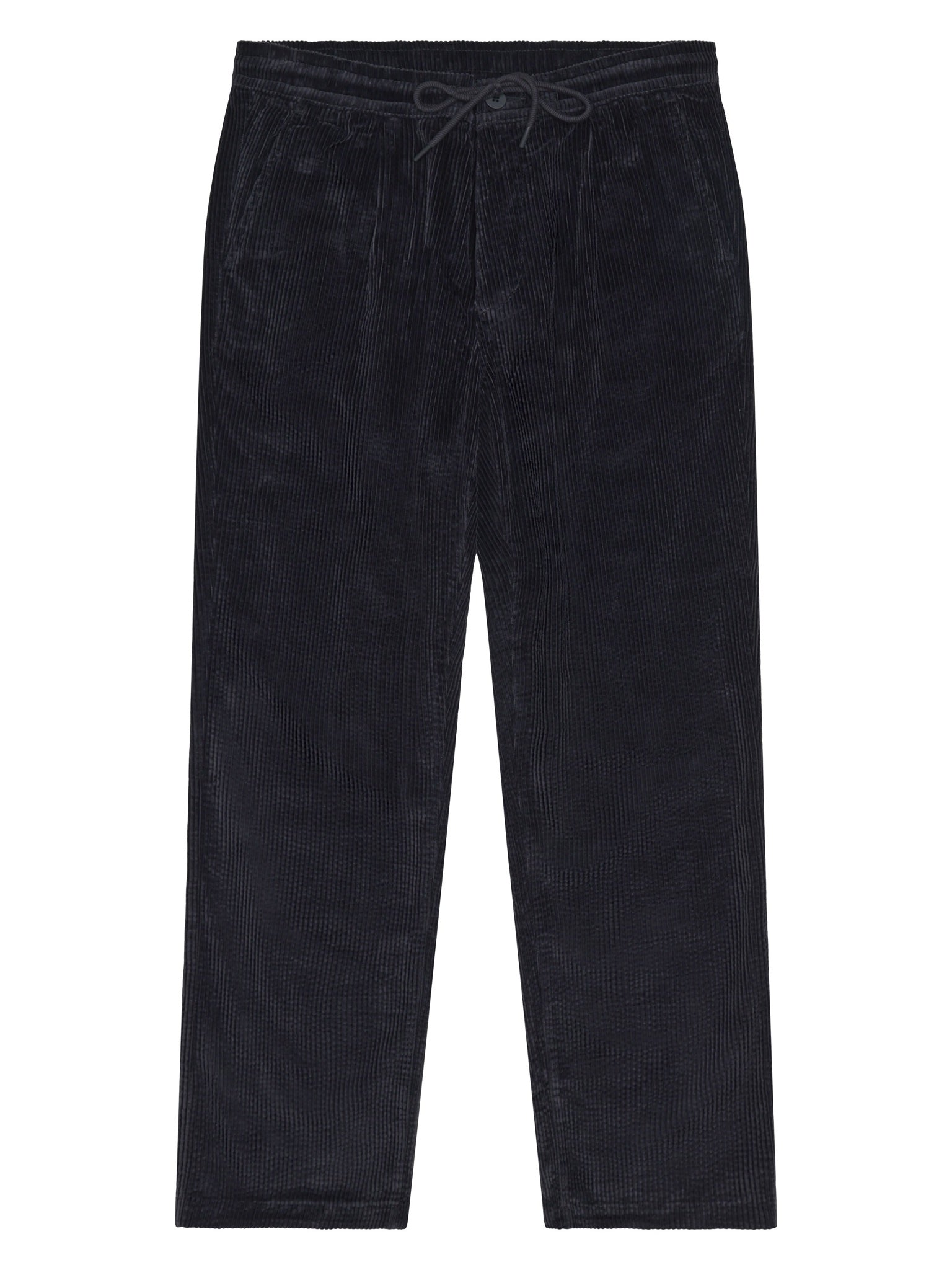 Pantalon Fig comfort en velours côtelé de coton bio, taille élastique — KnowledgeCotton Apparel — Black Jet — packshot | Appart 17 Bruxelles
