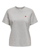 JDYPISA T-shirt col rond en coton bio à imprimé — JDY — Light Grey Melange / Bittersweet Heart — packshot | Appart 17 Bruxelles