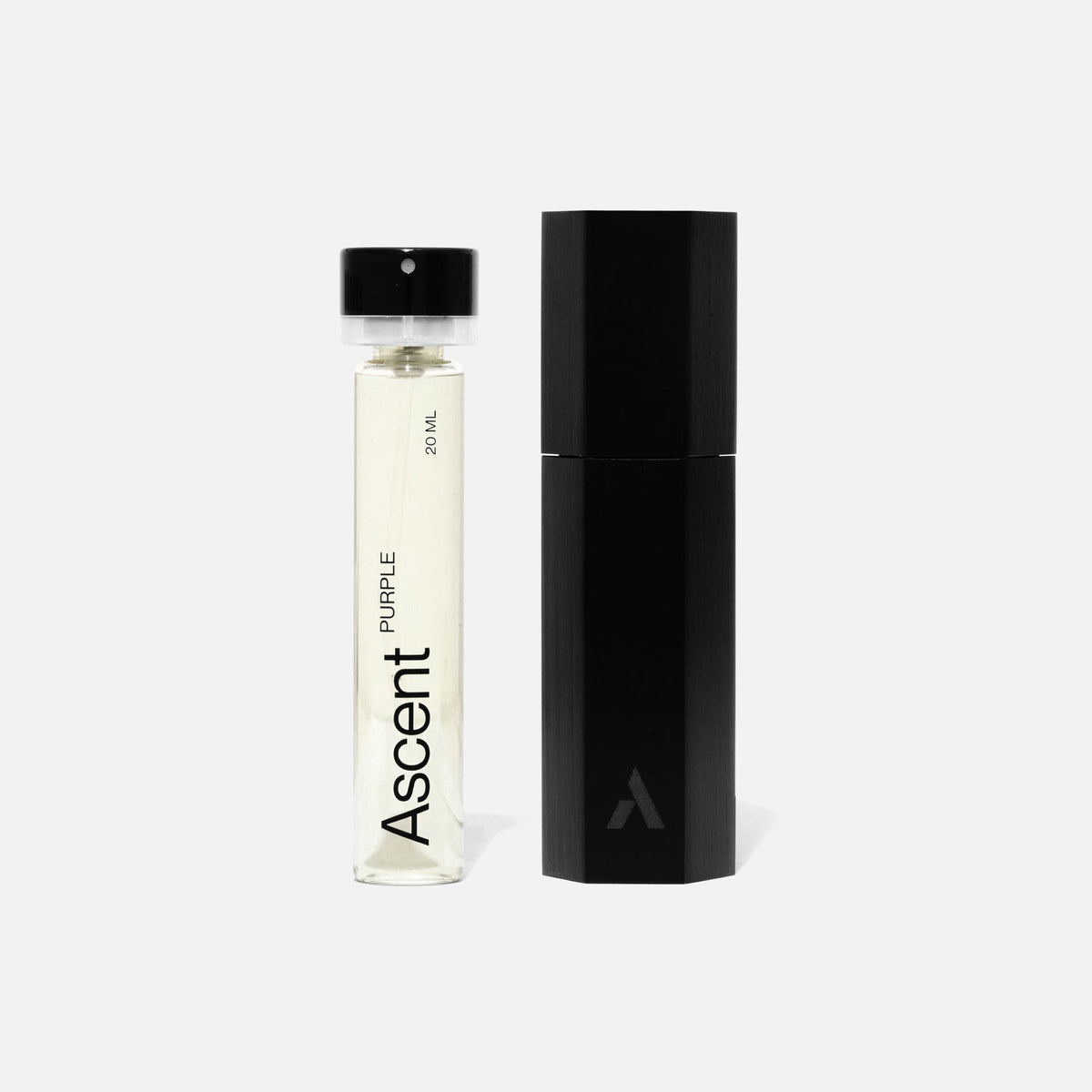 Ascent Starter Pack Étui rechargeable en aluminium + extrait de parfum 20 ml — Ascent — Purple — packshot, recharge et étui noir 2 | Appart 17 Bruxelles
