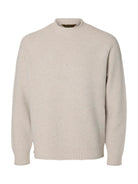 SLMDOMESTIC Pull col rond en laine Nativa — Silver Birch — Selected