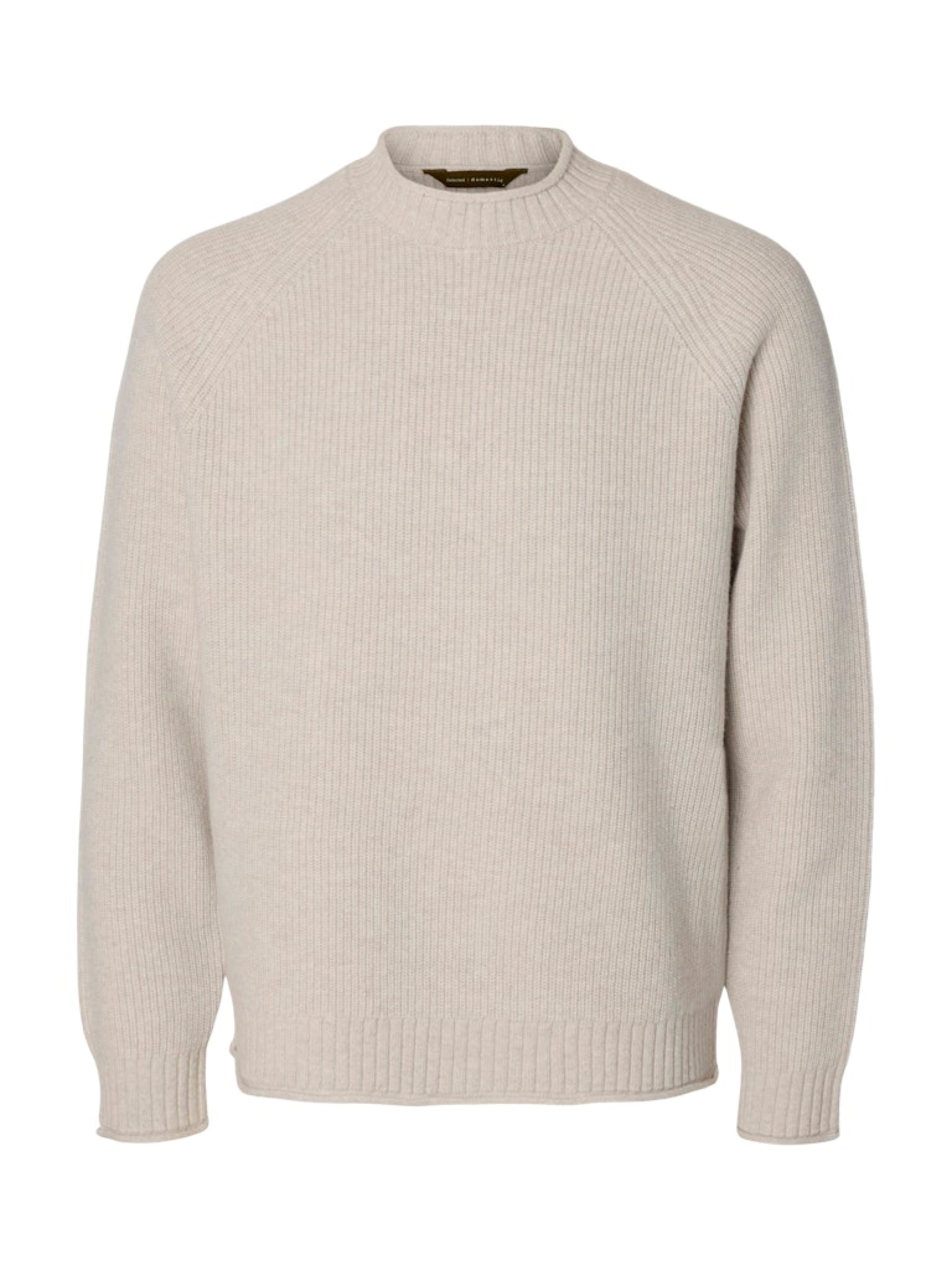 SLMDOMESTIC Pull col rond en laine Nativa — Silver Birch — Selected