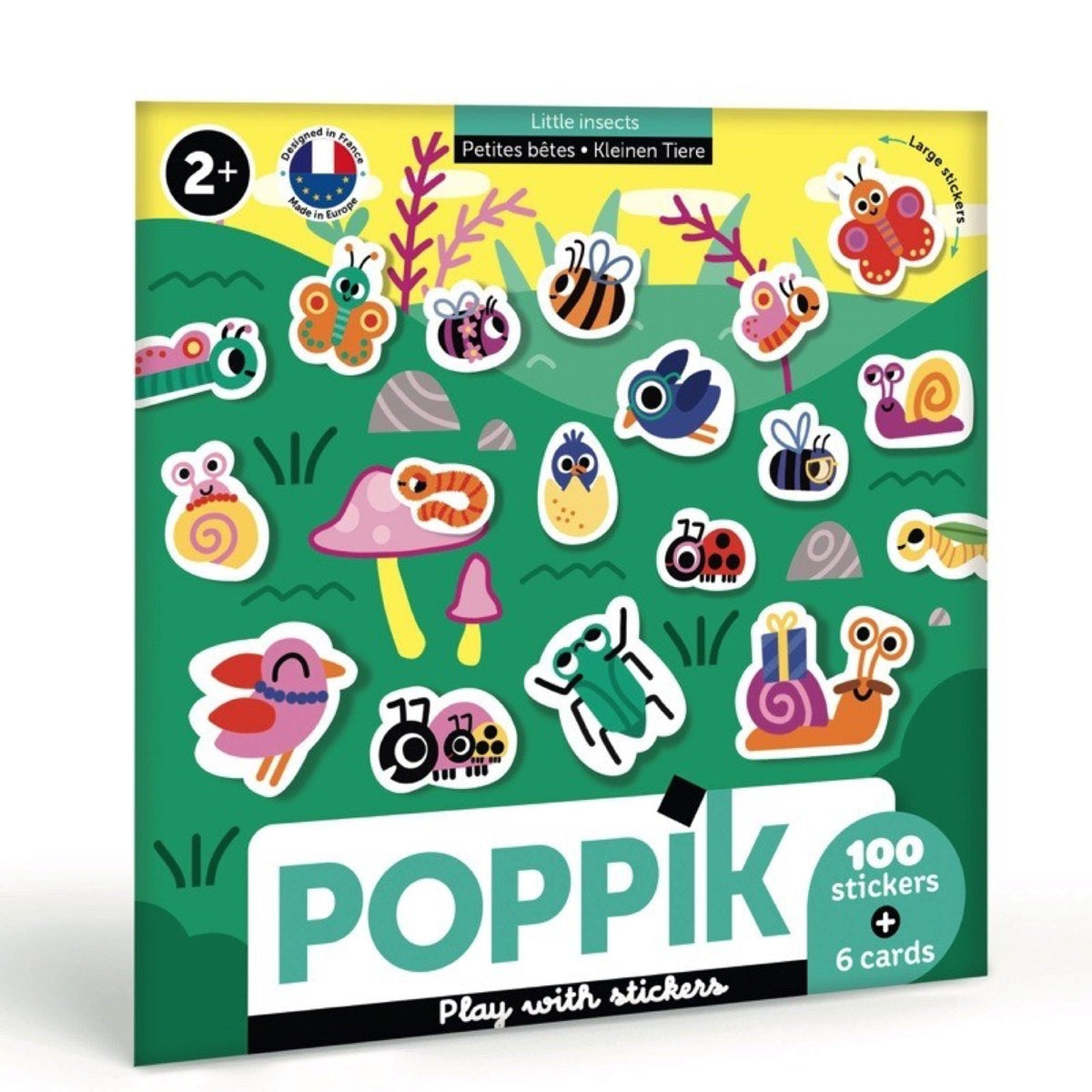 Premiers stickers dès 2 ans, 6 cartes + 100 stickers — Poppik — Petites bêtes — packshot | Appart 17 Bruxelles