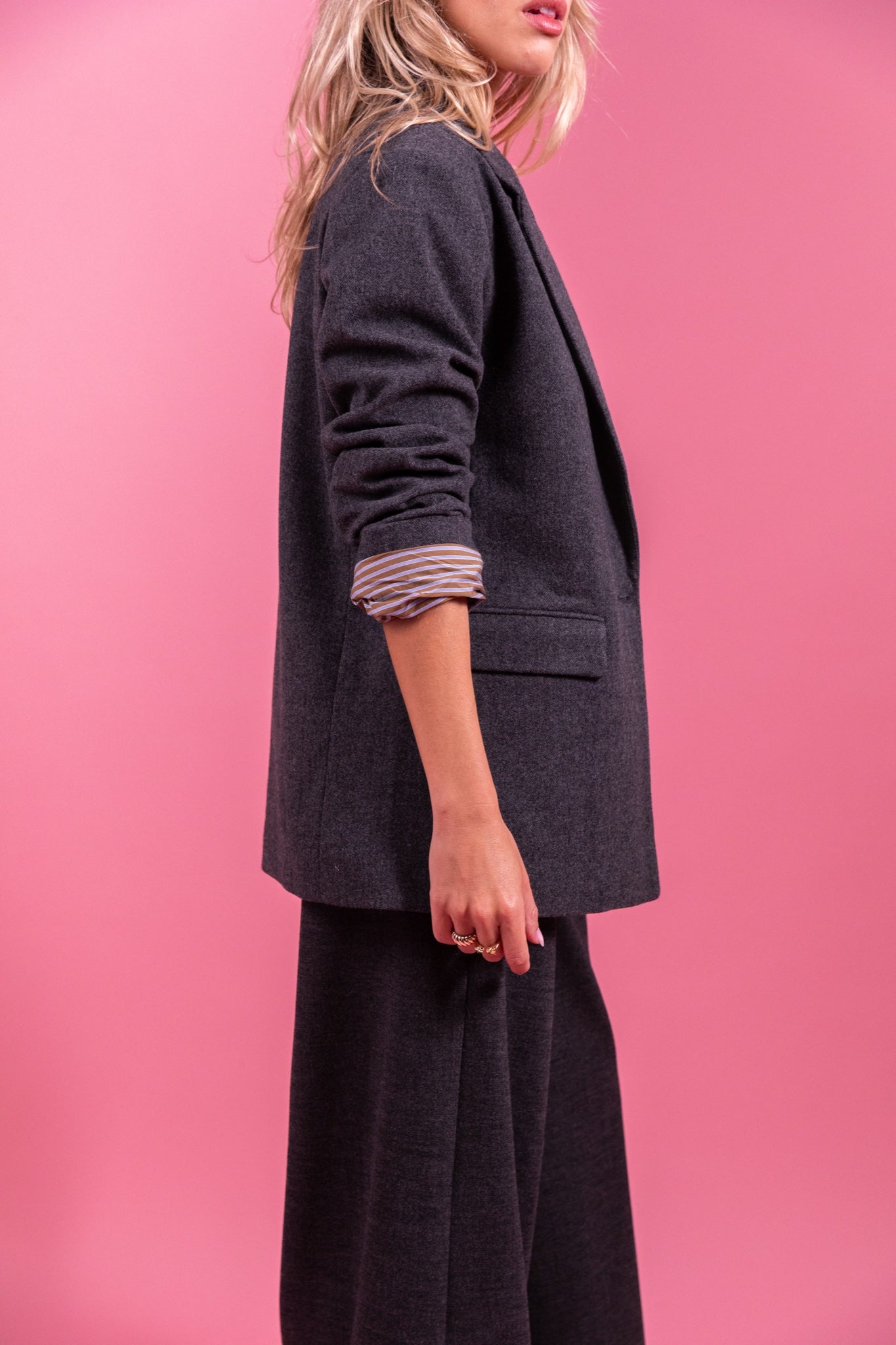 PATTY Pantalon large en maille mélangée laine — Gris — vue 4