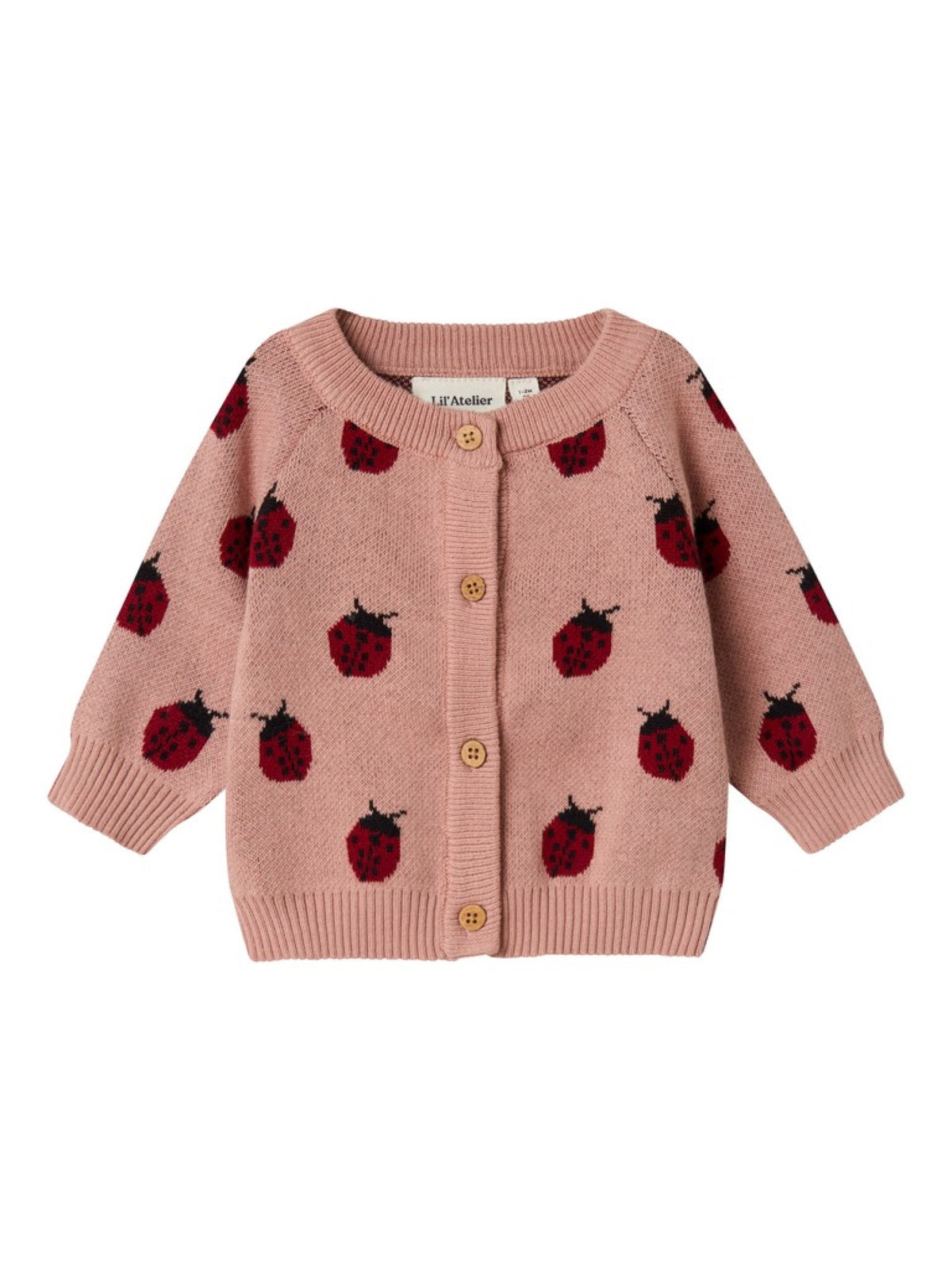 NBFLULIO Gilet en maille à coccinelles bébé fille — Lil' Atelier — Misty Rose — vue de face 2 | Appart 17 Bruxelles