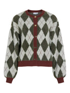 VITJEBBI Cardigan en maille argyle duveteuse, boutons dorés — VILA — Forest Night Checks — packshot | Appart 17 Bruxelles