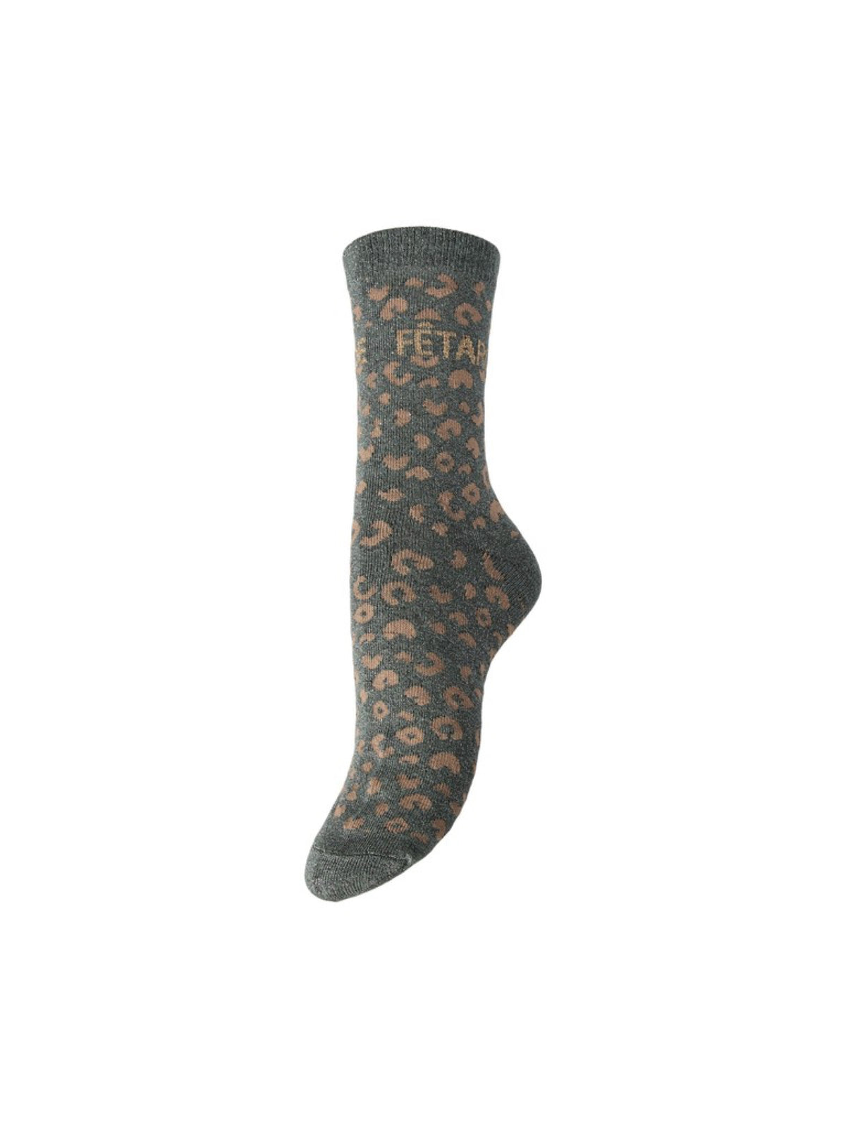 PCSEBBY Chaussettes pailletées léopard à slogan — Pieces — Kalamata FETARDE — packshot | Appart 17 Bruxelles