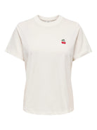 JDYPISA T-shirt col rond en coton bio à imprimé — JDY — Cloud Dancer / Cherry — packshot | Appart 17 Bruxelles