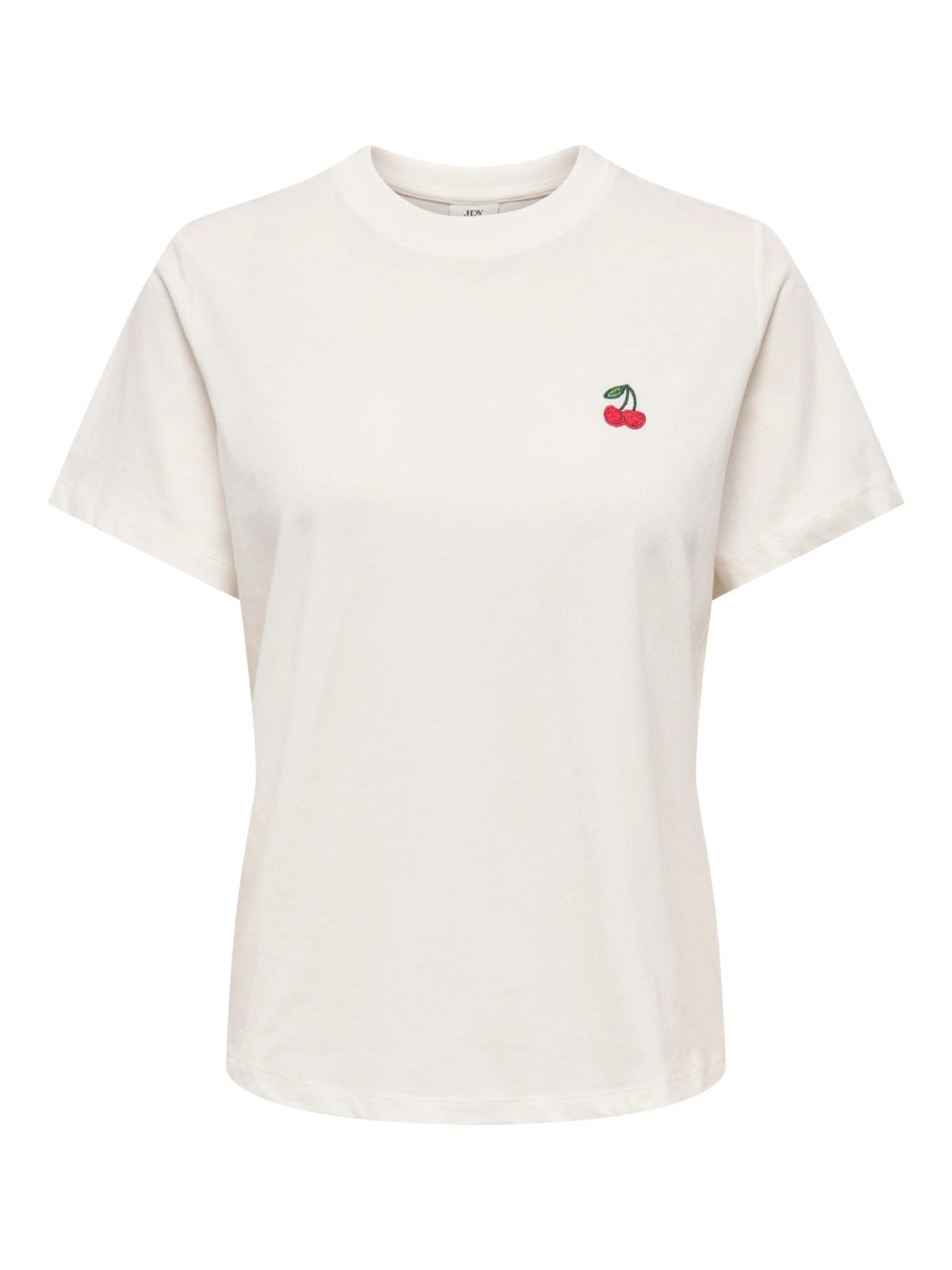 JDYPISA T-shirt col rond en coton bio à imprimé — JDY — Cloud Dancer / Cherry — packshot | Appart 17 Bruxelles
