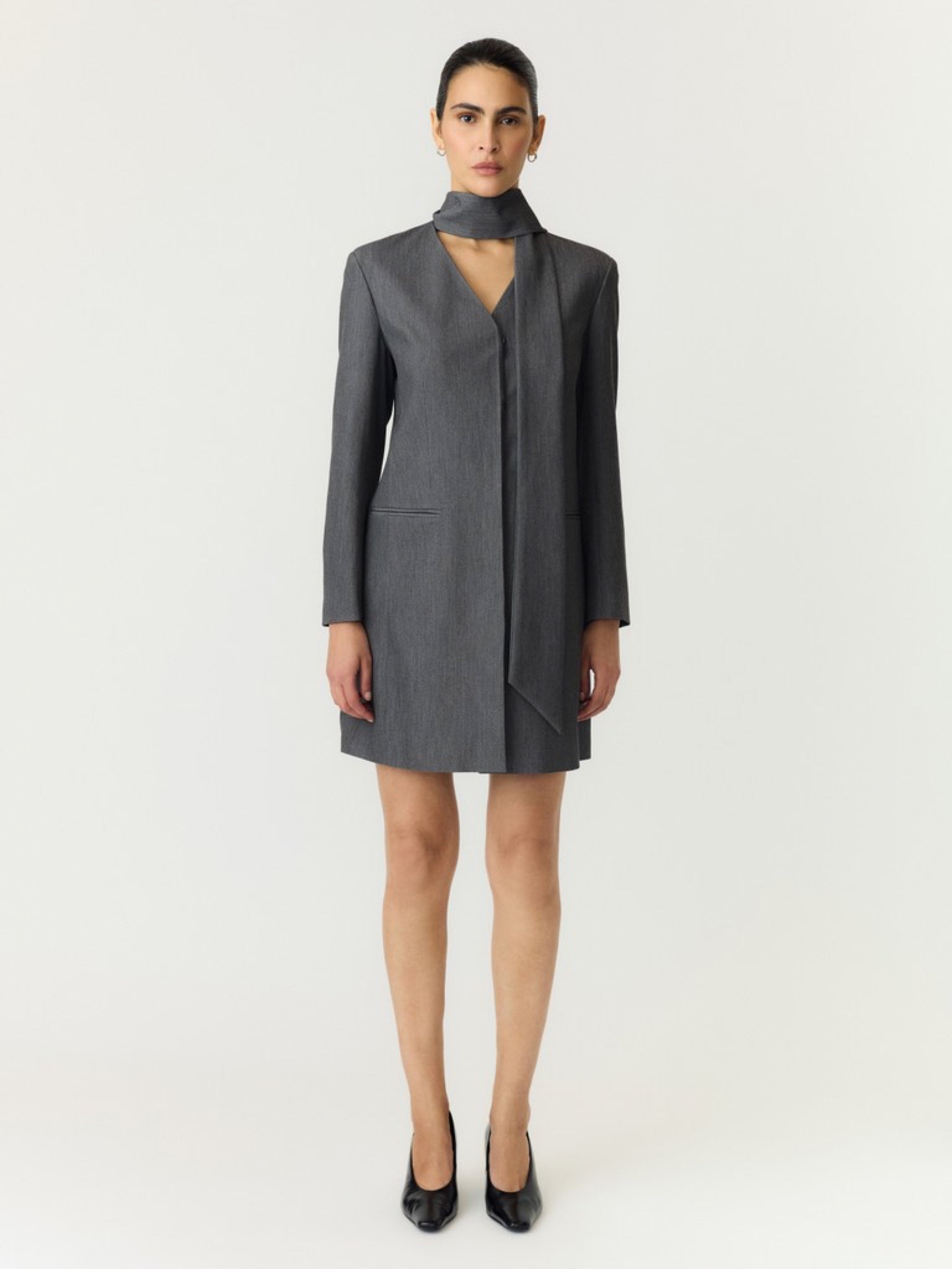YASINVA Robe courte à foulard — Gris chiné — vue 3