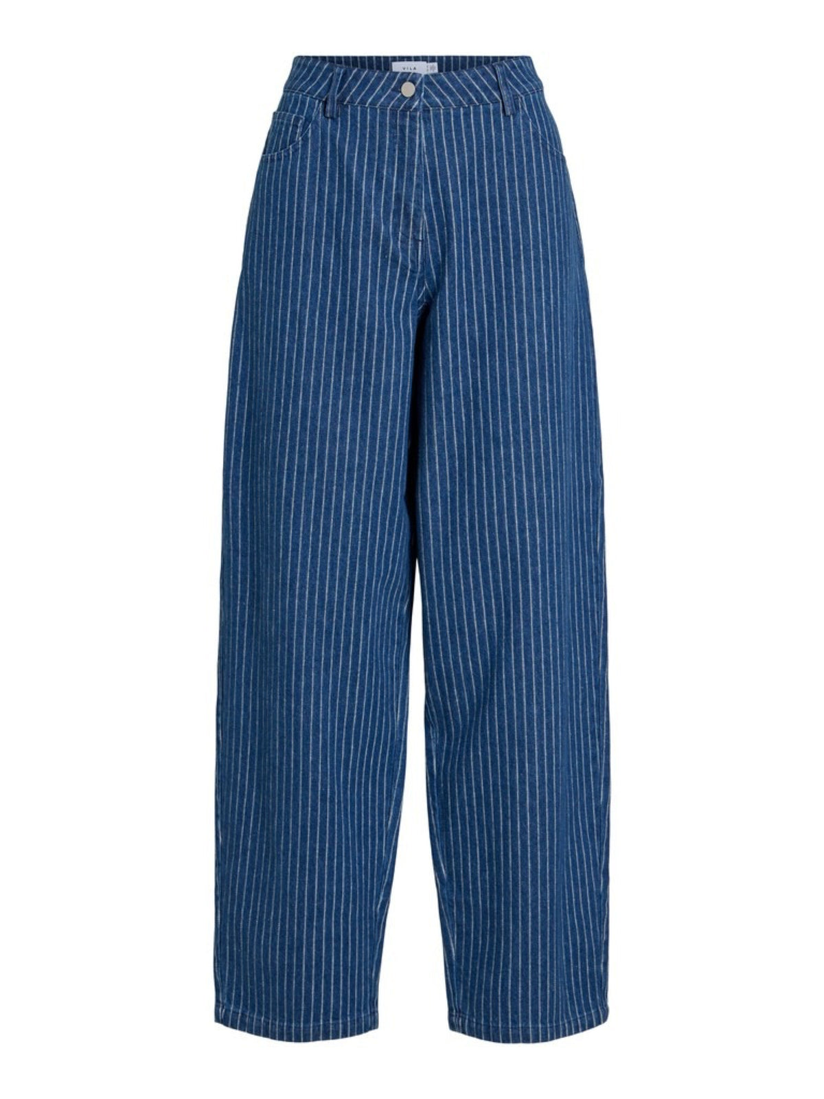 VIRIBA Jean barrel rayé longueur 32 — VILA — Dark Blue Denim — packshot de face | Appart 17 Bruxelles
