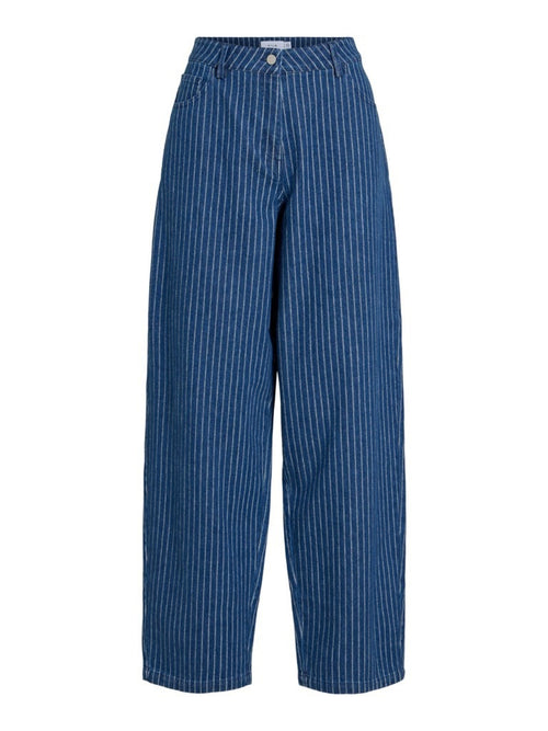 VIRIBA Jean barrel rayé longueur 32 — Dark Blue Denim