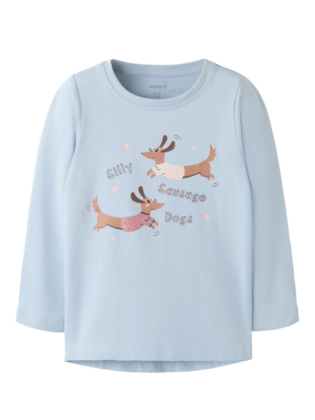NMFVIX T-shirt manches longues imprimé fille — name it — Subdued Blue Sausage Dogs — vue de face | Appart 17 Bruxelles