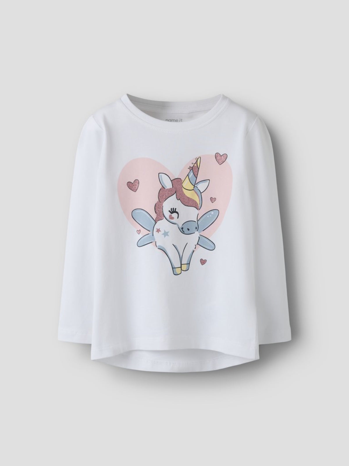 NMFVIX T-shirt manches longues imprimé fille — name it — Bright White Unicorn Heart — autre vue 2 | Appart 17 Bruxelles
