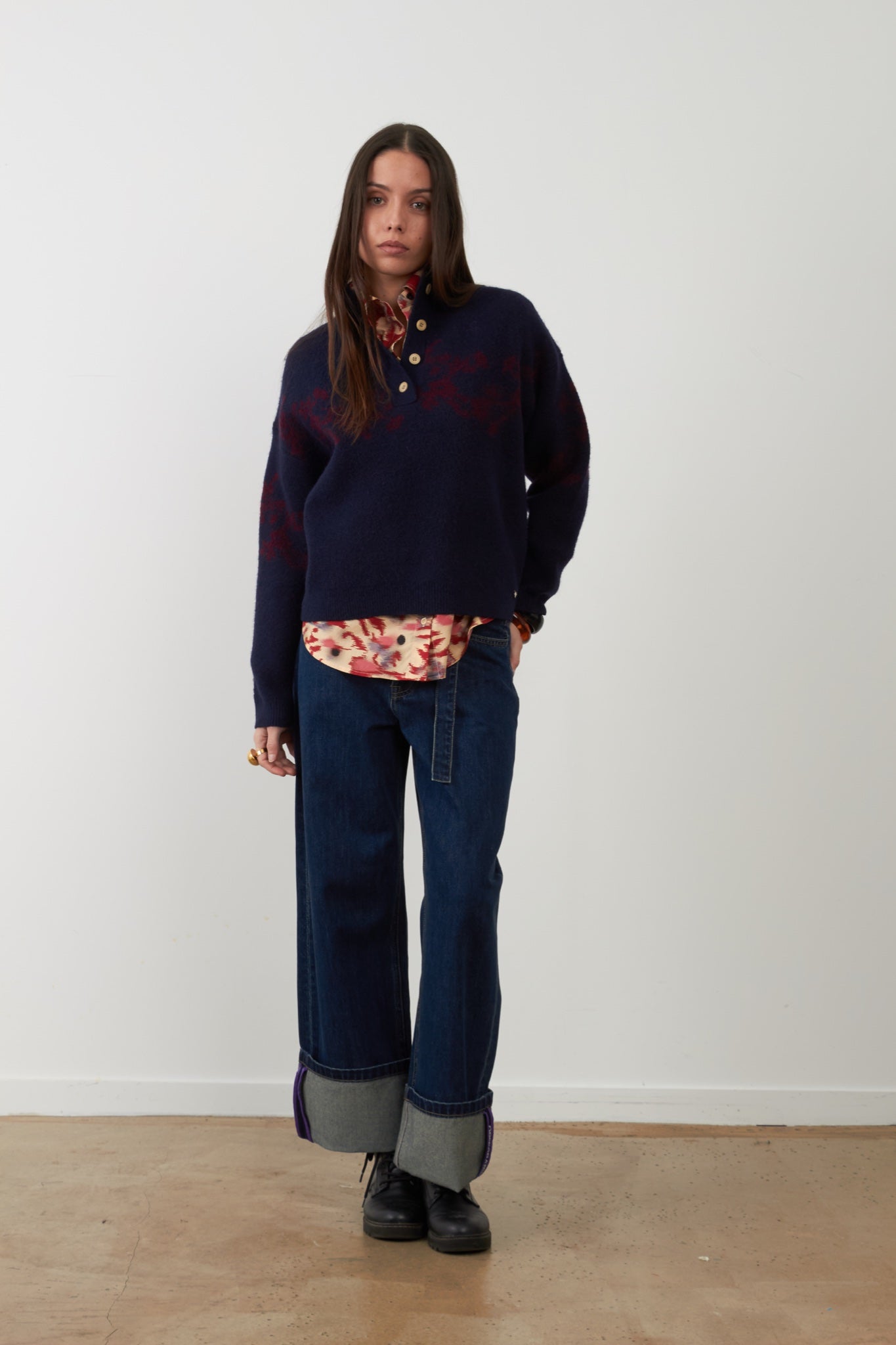 EGEE Pull en maille laine mélangée — Navy Et Burgandy — vue 2