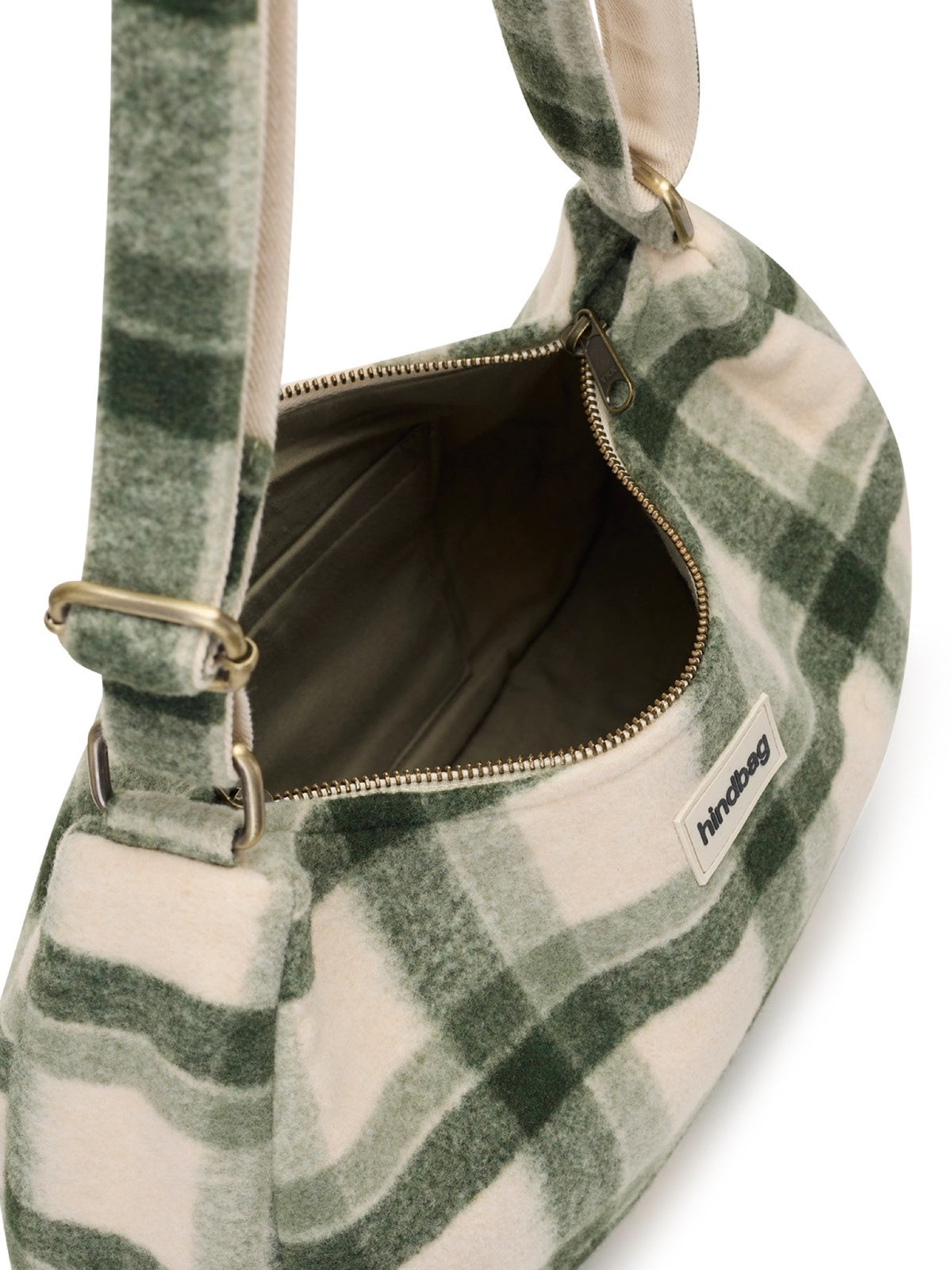 Hindbag Rosa Sac porté épaule en tartan effet laine — Hindbag — Tartan vert — vue de l'intérieur 4 | Appart 17 Bruxelles