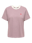 JDYPISA T-shirt col rond en coton bio à imprimé — JDY — Cloud Dancer / Windsor Wine Stripes — packshot | Appart 17 Bruxelles
