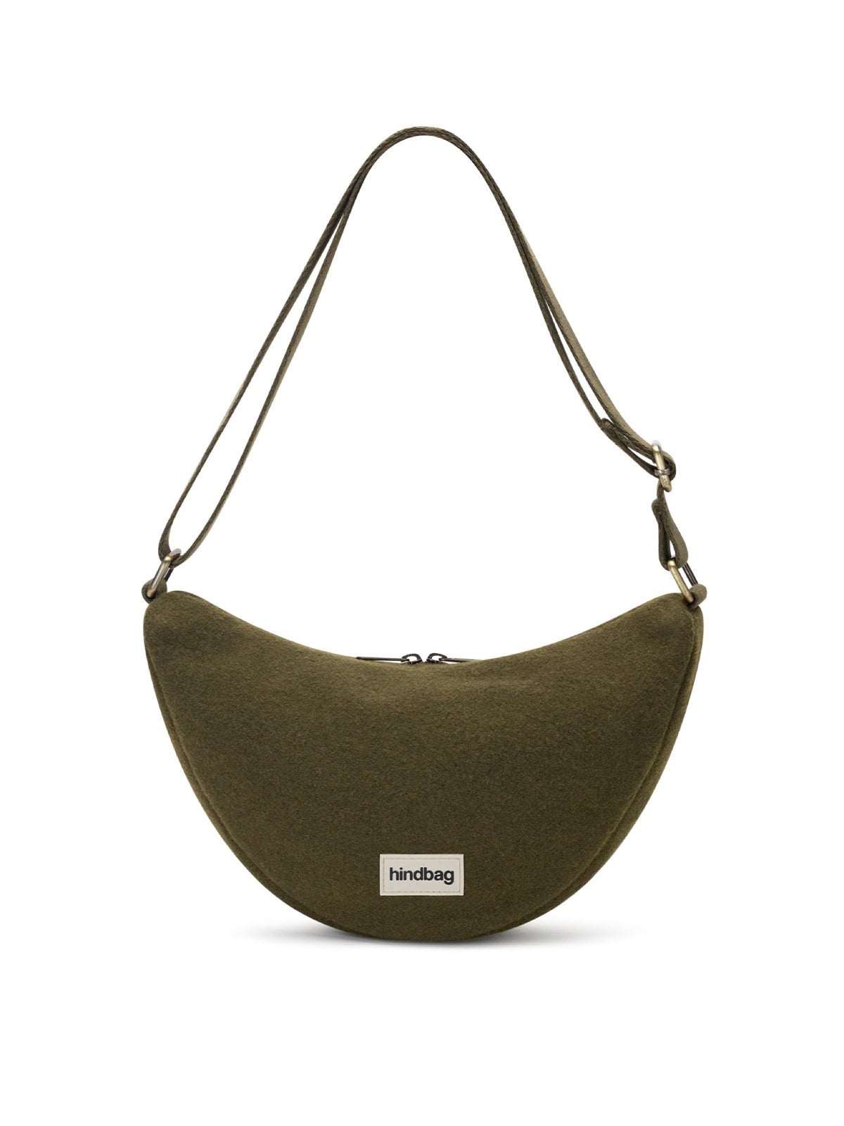 Hindbag Andrea Sac demi-lune d'hiver, velours, tartan ou effet laine — Hindbag — Effet laine khaki — packshot 4 | Appart 17 Bruxelles