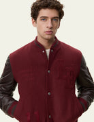 Varsity Veste teddy laine & cuir — Chocolate Truffle Red — vue 4