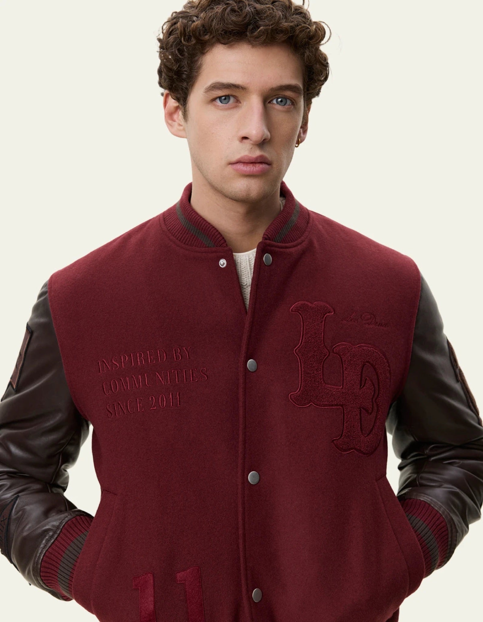 Varsity Veste teddy laine & cuir — Chocolate Truffle Red — vue 4