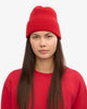 Colorful Standard Merino Wool Beanie Bonnet laine mérinos recyclée — Colorful Standard — Scarlet Red — porté, vue de face | Appart 17 Bruxelles