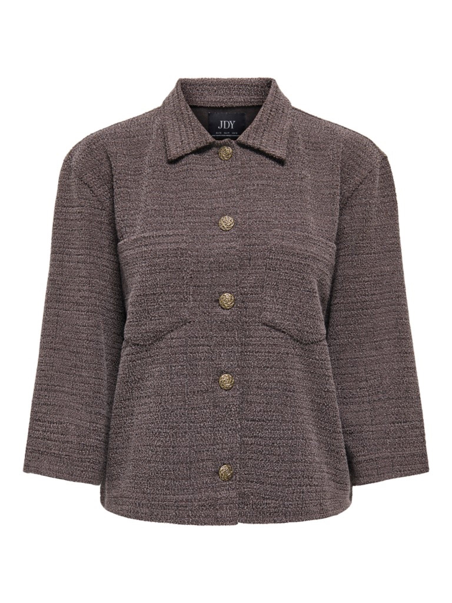 JDYDORIT Gilet-veste en maille jacquard effet tweed, manches 3/4 — JDY — Coffee Bean Checks — packshot | Appart 17 Bruxelles
