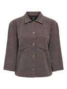 JDYDORIT Gilet-veste en maille jacquard effet tweed, manches 3/4 — JDY — Coffee Bean Checks — packshot | Appart 17 Bruxelles