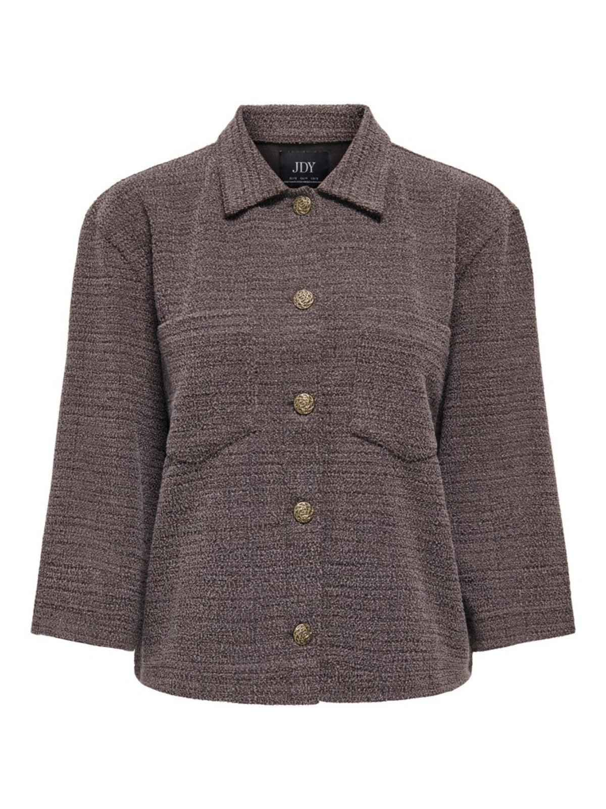 JDYDORIT Gilet-veste en maille jacquard effet tweed, manches 3/4 — JDY — Coffee Bean Checks — packshot | Appart 17 Bruxelles