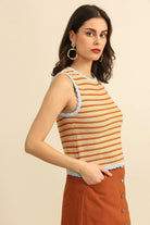 Top sans manches maille rayée multicolore — Appart 17 Bruxelles