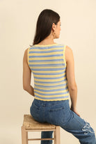 Top sans manches maille rayée multicolore été — Appart 17 Bruxelles