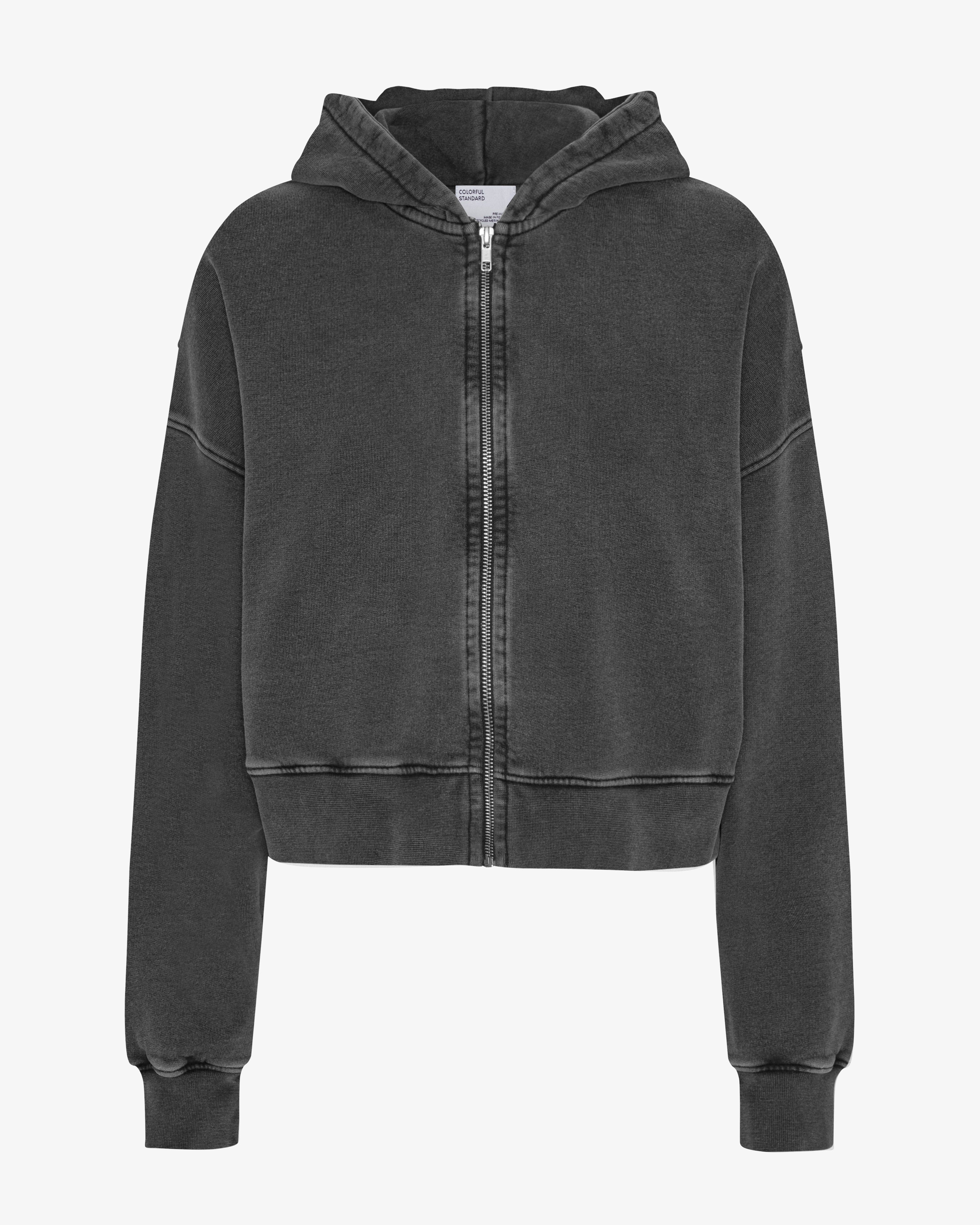 Colorful Standard Organic Crop Zip Hood Sweatshirt zippé court Faded Black