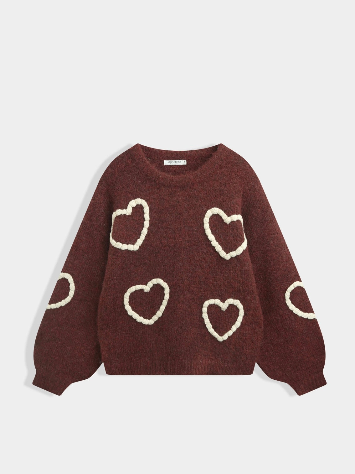 Copperose KNIT SWEATER WITH HEART MOTIF EMBROIDERY