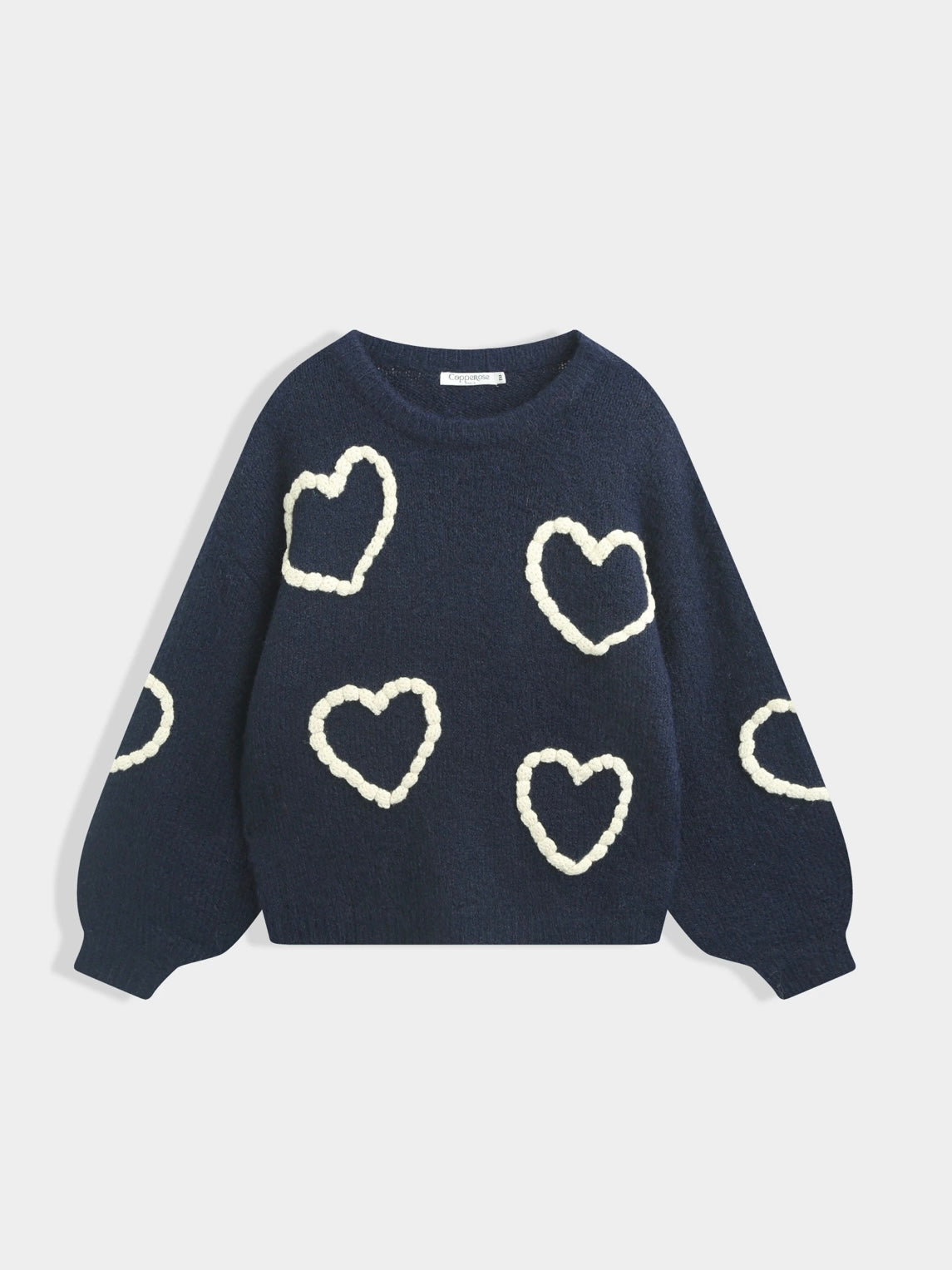 Copperose KNIT SWEATER WITH HEART MOTIF EMBROIDERY