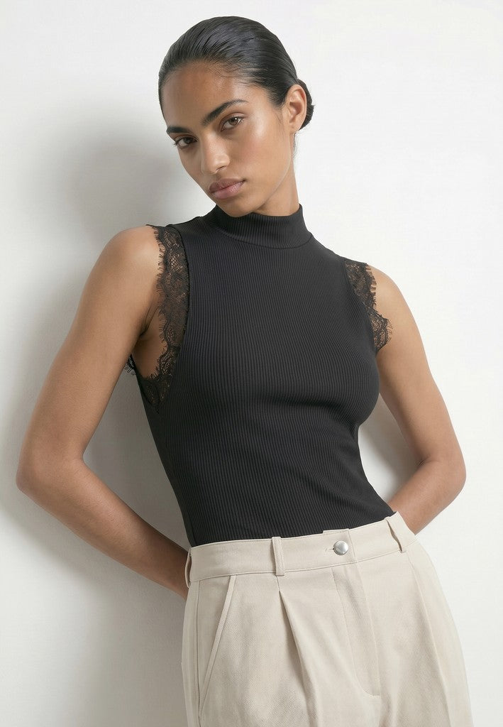 HDIDA Débardeur col montant en dentelle Black – HYPEDROP | Appart 17