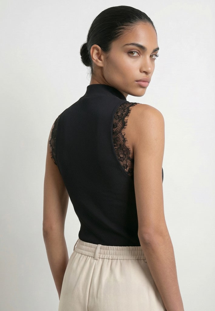 HDIDA Débardeur col montant en dentelle Black – HYPEDROP | Appart 17