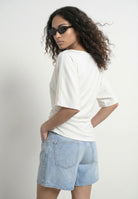 Top drapé manches courtes Blanc – HYPEDROP | Appart 17