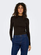 JDYFRANSISKA Top col montant manches longues Black Coffee – JDY | Appart 17