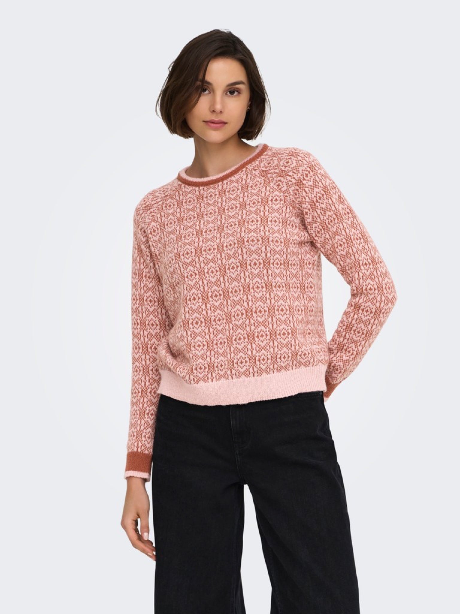 JDYBRYN Pull jacquard col rond — Crème Brûlée Woodbine & Peachskin & Crème Brûlée Toffee Peachskin | Appart 17