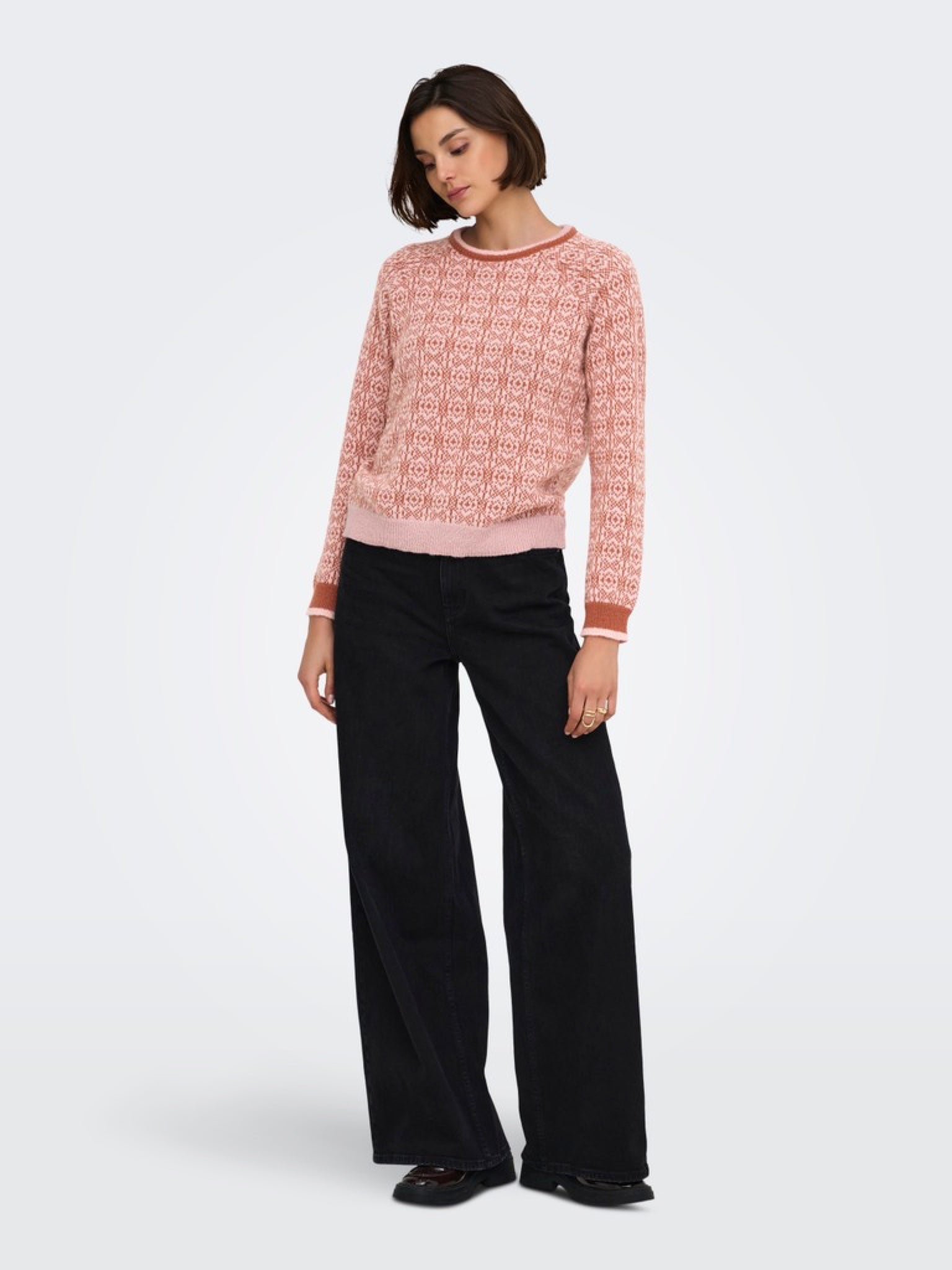 JDYBRYN Pull jacquard col rond — Crème Brûlée Woodbine & Peachskin & Crème Brûlée Toffee Peachskin | Appart 17