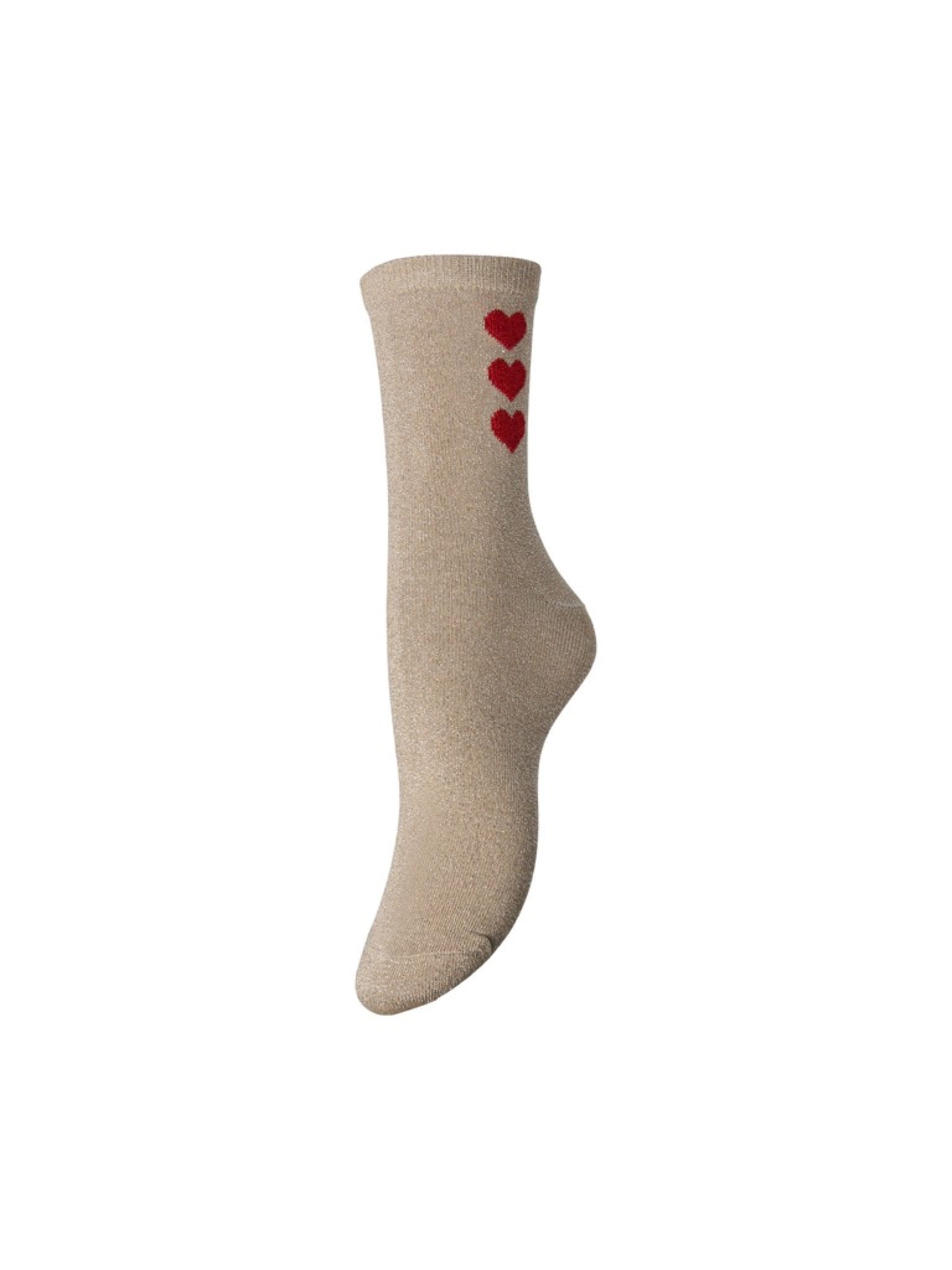 PCNOLIA Chaussettes — Natural 3 Red Hearts & Black 3 Red Hearts | Appart 17