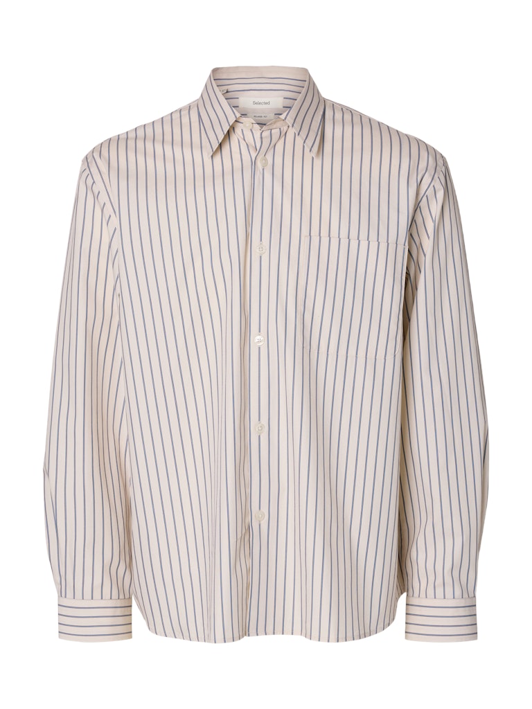 SELECTED HOMME SANDER HOLGER Chemise Rayée Manches Longues Birch Blissful Blue/Tawny Port
