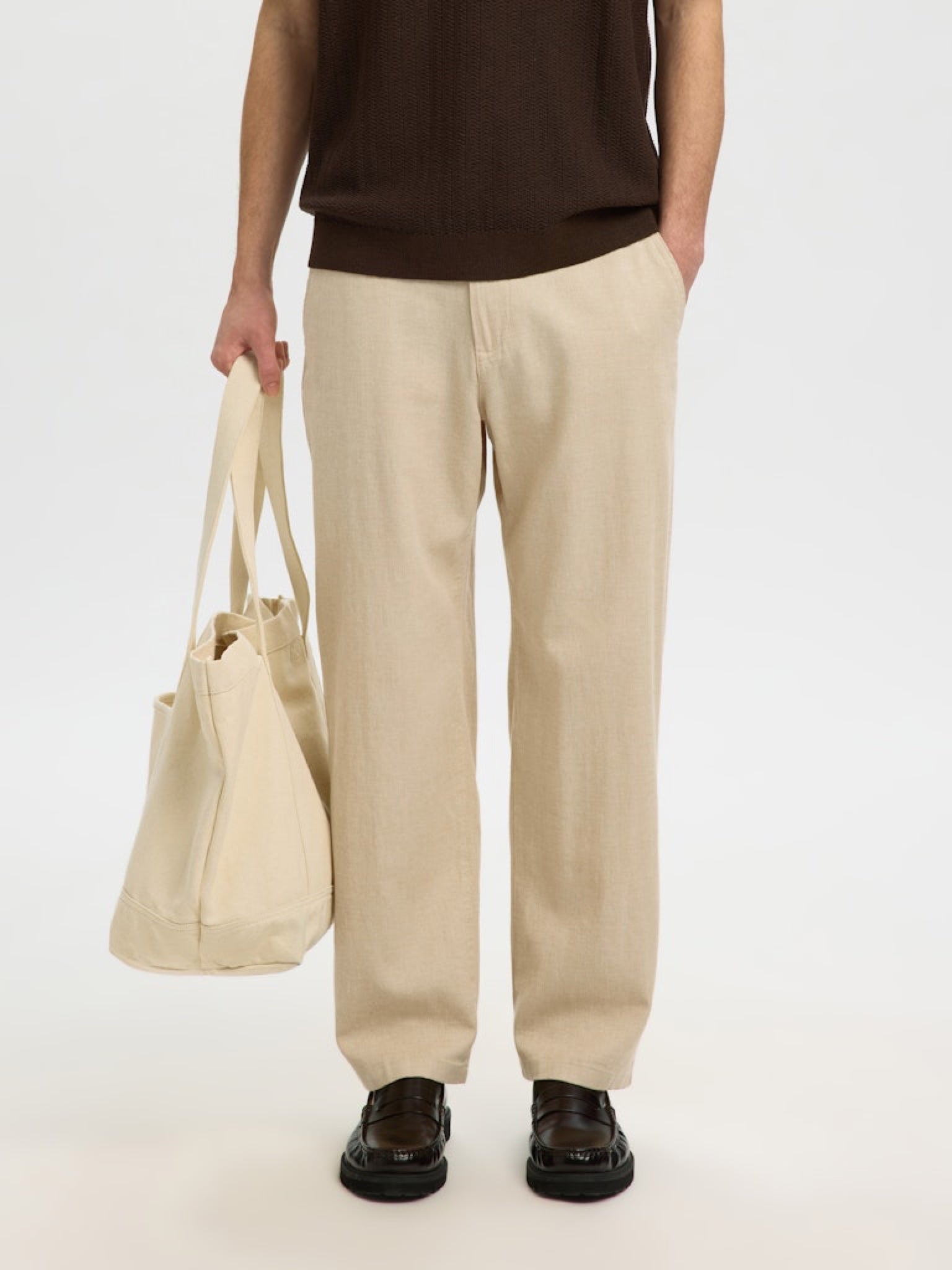 SLM220-LOOSE Pantalon en lin coupe loose Incense – Selected Homme | Appart 17